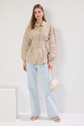 Trendyol Modest Woven Shirt with Binding Detail on Stone Waist Tctss25Tg00003