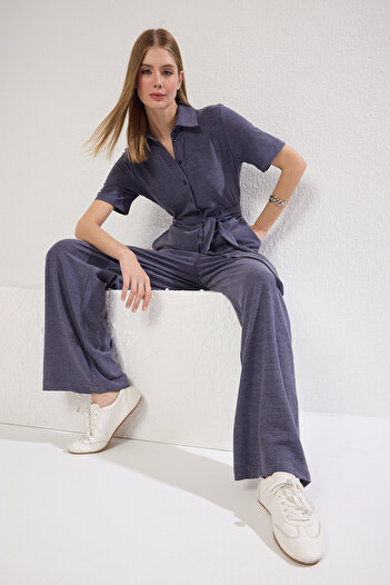 Trendyol Collection Sötétkék pólógallér gombos részletes Jumpsuit TWOSS25TU00000