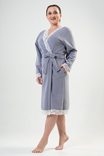 VİENETTA Women's Fleece Large Size Long Sleeve Lace Long Dressing Gown
,203067