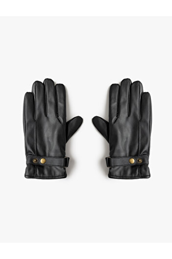 Koton Faux Leather Gloves with Snap Button Detail