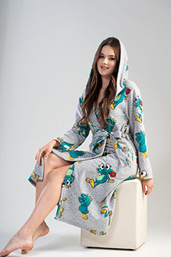VİENETTA Women's Fleece Hooded Long Dressing Gown, 203189