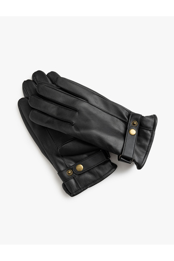 Koton Faux Leather Gloves with Snap Button Detail