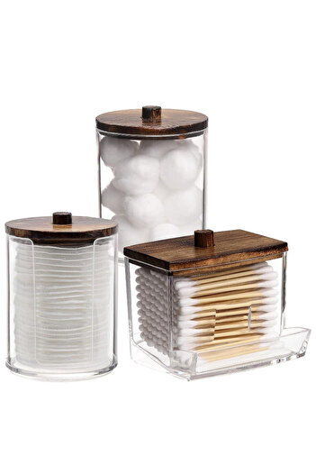 Choice 3pcs A Bathroom Organizer Accessories Set Qtip Holder Storage with Clear Plastic Lids, Cotton Ball/S