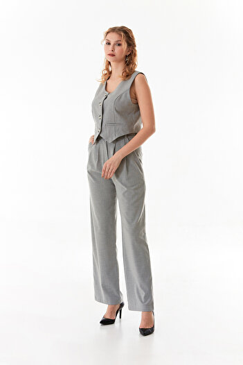 Fulla Moda Basic Double-breasted Collar Pocket Detailed Vest
