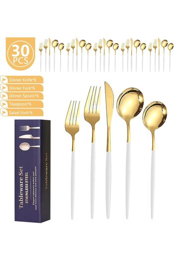 ALMUFARREJ Set of 30 pieces of high-quality and luxurious stainless steel spoons and forks