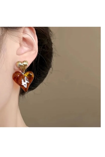 mos&more Steel Burgundy Gold Heart Design Women's Earrings