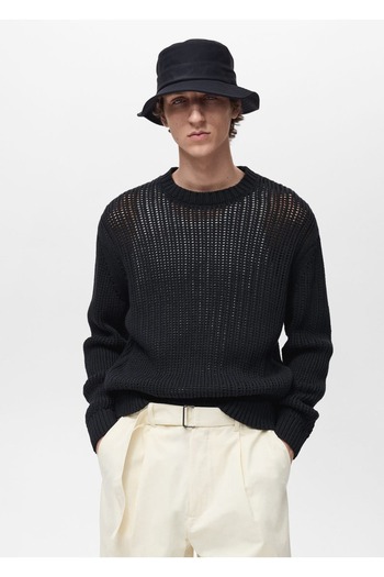 MANGO Man Pulover din tricot ajurat din bumbac 100%.