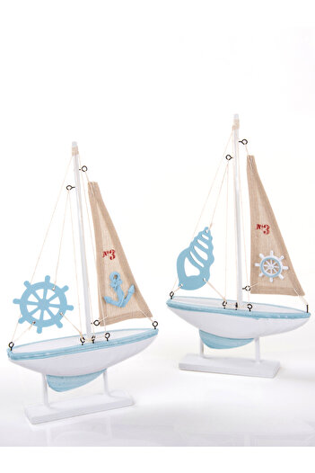 MUKKO HOME Ahşap Marin Denizci Temalı Yelkenli gemi tekne Biblo  Ofis dekorasyon - 18x31,5 cm