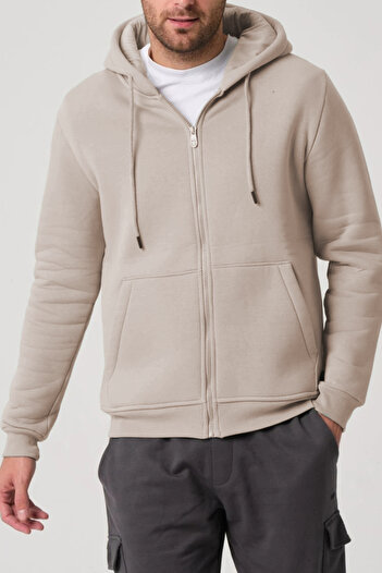 ruNadeS Μπεζ ίσια ζακέτα unisex oversize (3 ίνες) με χοντρό φλις εσωτερικά