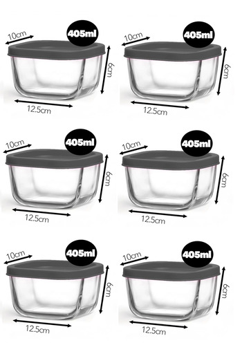 LAV Feyzade Cube Set of Breakfast Storage Containers 6 Pcs 405Cc Grey Lid (Cub-235)