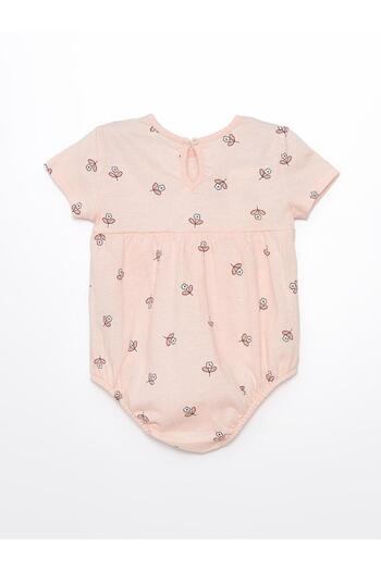 LC Waikiki Crew Neck Short Sleeve Floral Patterned Baby Girl Snap Body (S4)