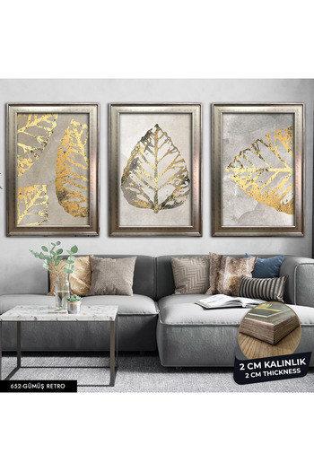 Evinemoda 3 Piece Framed Gold Leaf Table Cvplk