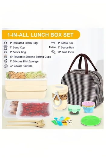 COOYA 27 Pcs Lunch Box Kit,Stackable 3-in-1 Compartment Japanese Lunch Box Set,with Accessories