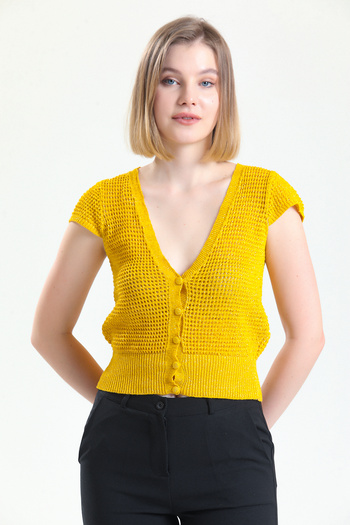 Sense V-Neck Openwork Buttoned Vest| Taa8789Y08 Gold
