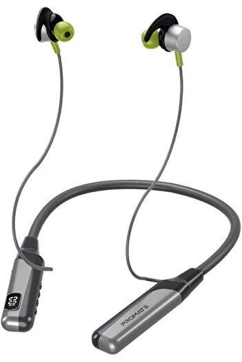 Promate Wireless Neckband Earphones, Bluetooth 5.0, TF Card, LCD Screen, 70Hrs Playtime, Blend-Grey