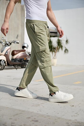 Pobudo Açık Yeşil Renk Paraşüt Kumaş Baggy Erkek Pantolon