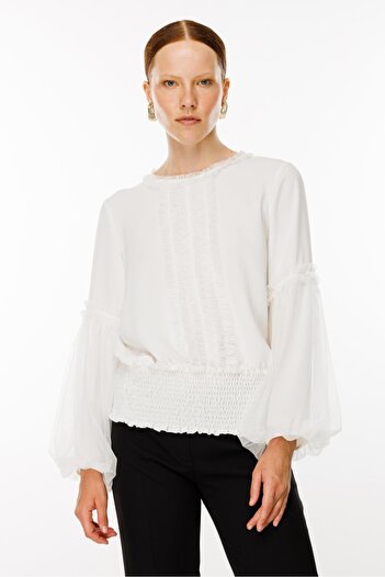 Ghisa Women's Ecru Elastic Waist Blouse