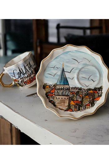 Store Special Design Hand Painted New Galata Tower Series Turkish Coffee Cup