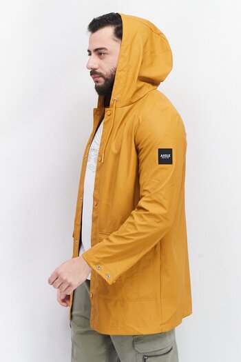 Aigle Men Hooded Long Sleeves Solid Windbreaker Jacket, Tan