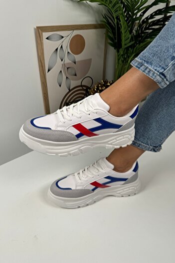 Nstil Casual Women's Stone Red Blue Sneaker Thick High Sole Lace up Comfortable Tiger Stripe Sneakers