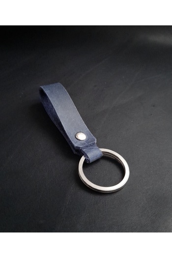 BSN Store Genuine Leather Key Chain Navy Blue