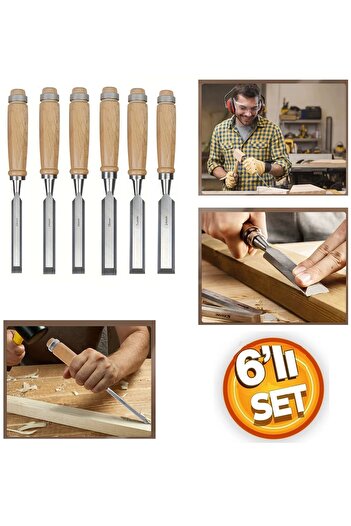 Depolife Ahşap Keski Seti 6lı Iskarpela Keskin Vanadiyum çelik Ahşap oyma Alet Takımı Ahşap Saplı Ergonomik