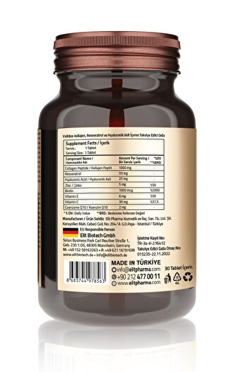 Validus Collagen Resveratrol Hyaluronic Acid 30 Tablets