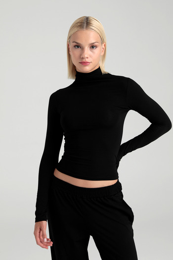SHEISMONO Ultra Soft Half Turtleneck Blouse Black