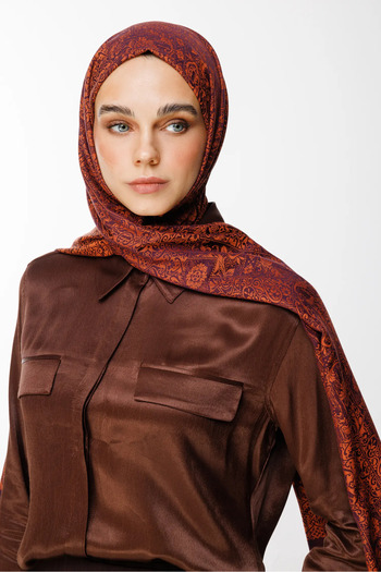 Mooncorn Henna Pattern Double Sided Shawl Purple-Orange