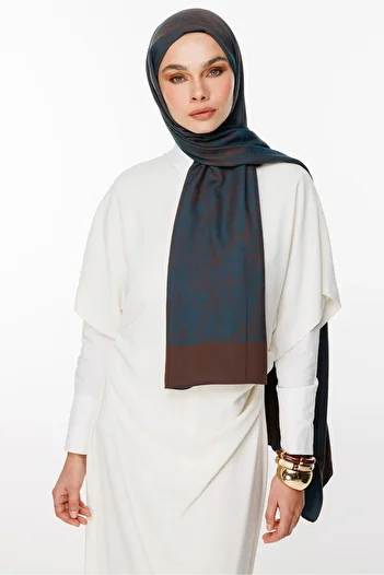 Mooncorn Sahara Pattern Double Sided Shawl Bitter Brown-Petrol Blue