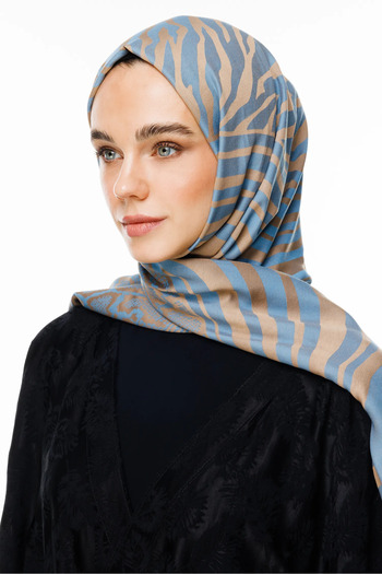 Mooncorn Mink-Turquoise Riad Pattern Double Sided Shawl