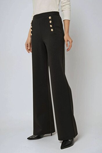 Hiccup Button Detailed High Waist Trousers