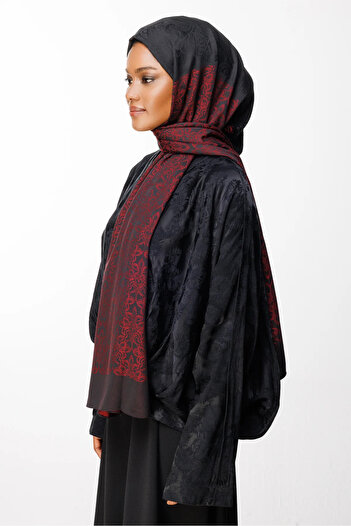 Mooncorn Nora Pattern Double Sided Shawl Black-Claret Red