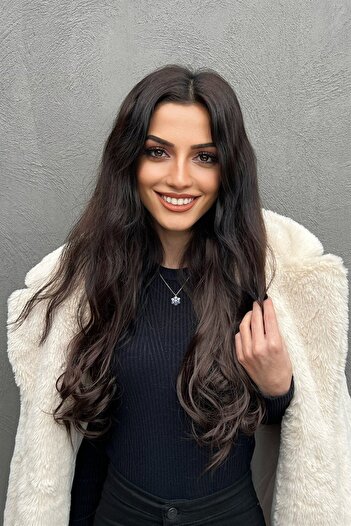 TAKIŞTIR Kahverengi - Dalgalı - 60 Cm - 110 Gr + 2 Adet Yan Çıt Çıt Saç (Duygu)