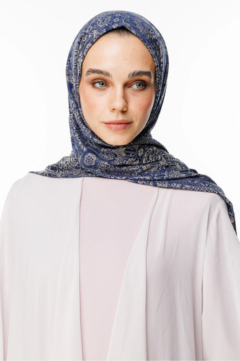 Mooncorn Henna Pattern Double Sided Shawl Navy Blue-Beige