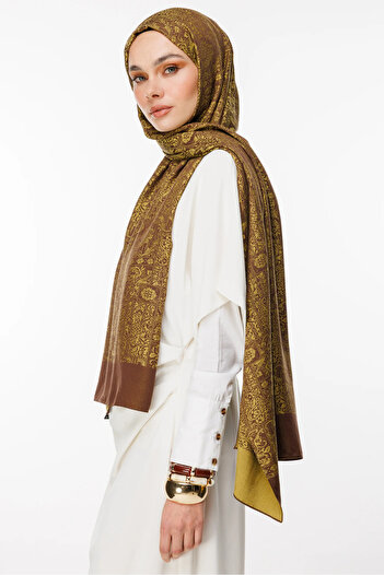 Mooncorn Henna Pattern Double Sided Shawl Bitter Brown-Mustard