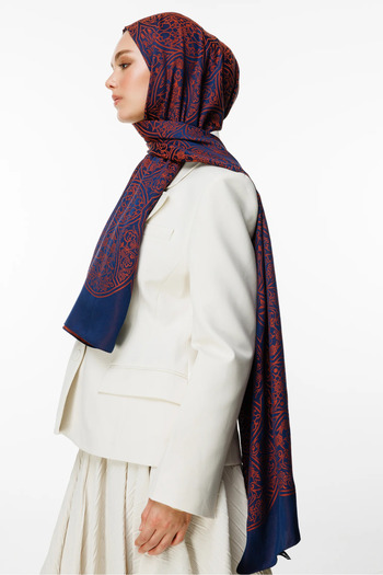 Mooncorn Morocco Pattern Double Sided Shawl Navy Blue-Ceap Shell