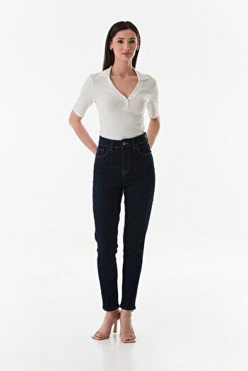 Fulla Moda Buttoned Front Polo Neck Lycra Blouse