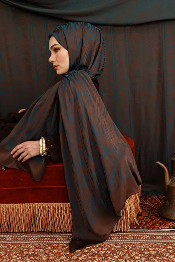 Mooncorn Selis Pattern Double Sided Shawl Bitter Brown-Petrol Blue