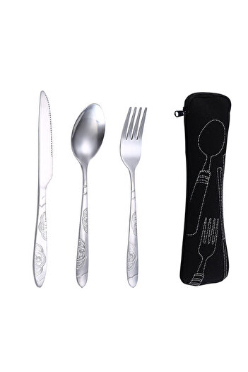 Choice black [Hot Sales] Picnic Set Tableware Washable with Zipper Travel Cutlery Kit Case Portable Pouch f