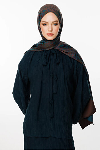 Mooncorn Morocco Pattern Reversible Shawl Bitter Coffee-Petrol Blue