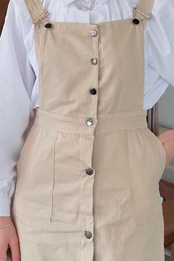 lamelif Cream Colored Front Buttoned Salopet