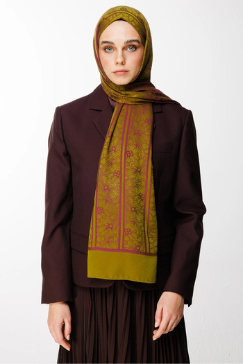 Mooncorn Lavin Pattern Double Sided Shawl Oil Green-Damson