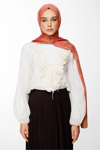 Mooncorn Henna Pattern Double Sided Shawl Mink-Red