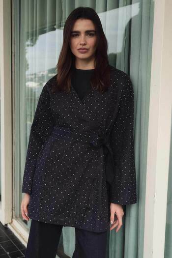 Hooopstore Stone Embroidered Navy Blue Denim Jacket