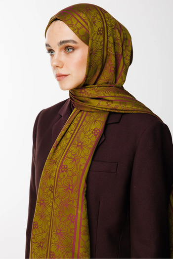 Mooncorn Lavin Pattern Double Sided Shawl Oil Green-Damson
