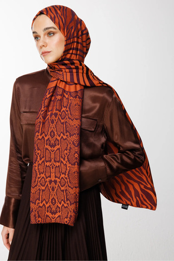 Mooncorn Riad Pattern Double Sided Shawl Purple-Orange