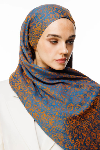 Mooncorn Henna Pattern Double Sided Shawl Petrol Blue-Orange