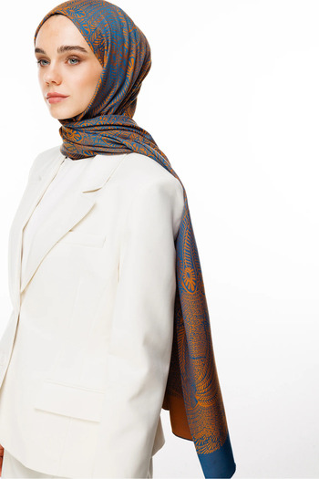 Mooncorn Mayra Pattern Double Sided Shawl Petrol Blue-Orange