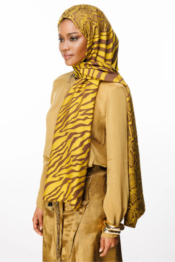 Mooncorn Riad Pattern Double-Sided Shawl Bitter Coffee and Mustard